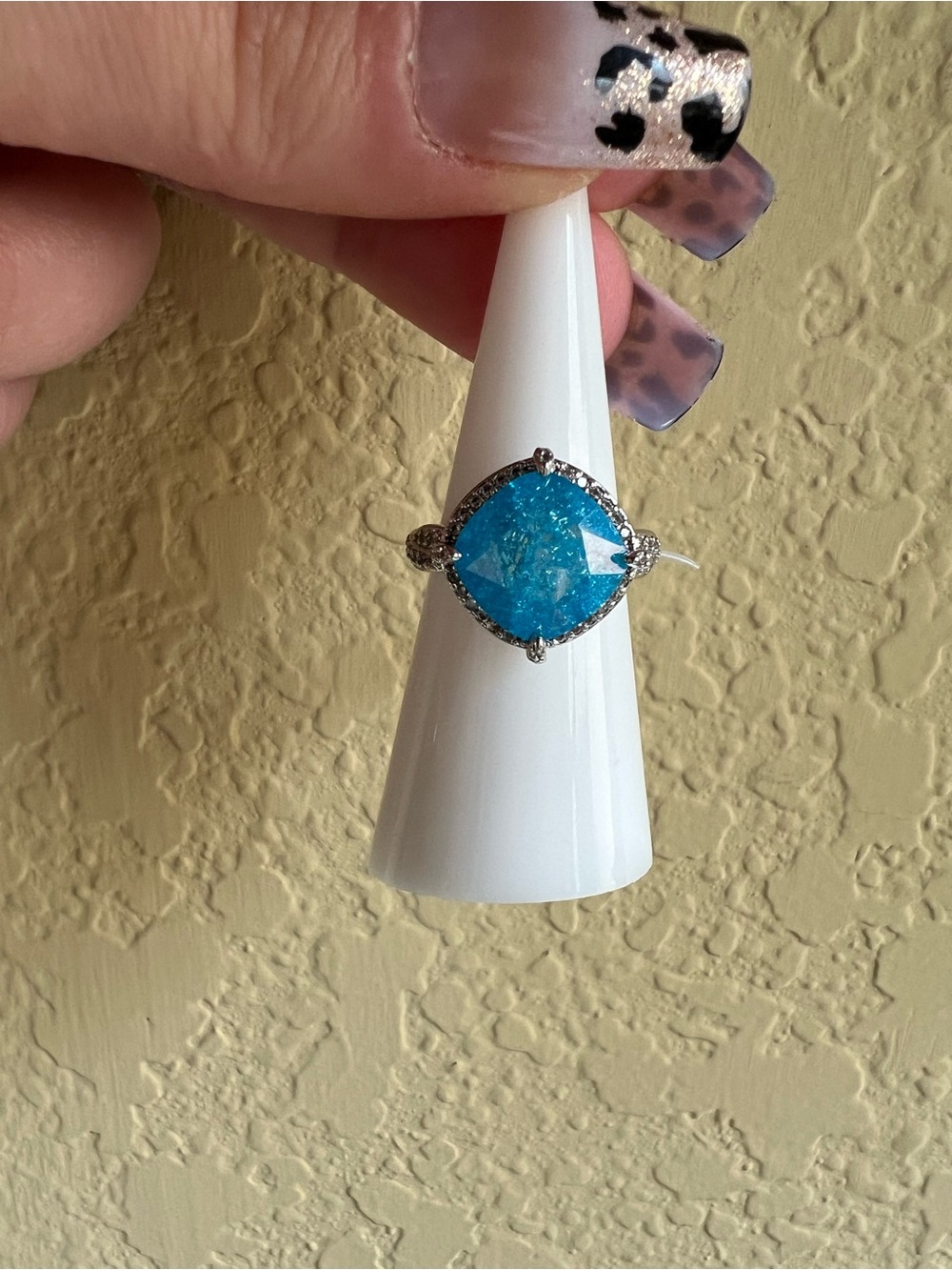 Blue Cushion-Cut Stone Halo Ring - Women Jewelry